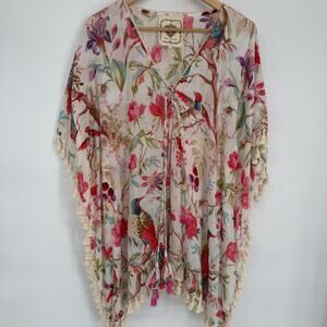 Z&L Coverup Womens OS Birds Floral Tassel Vacation Beach Resortwear Bohemian